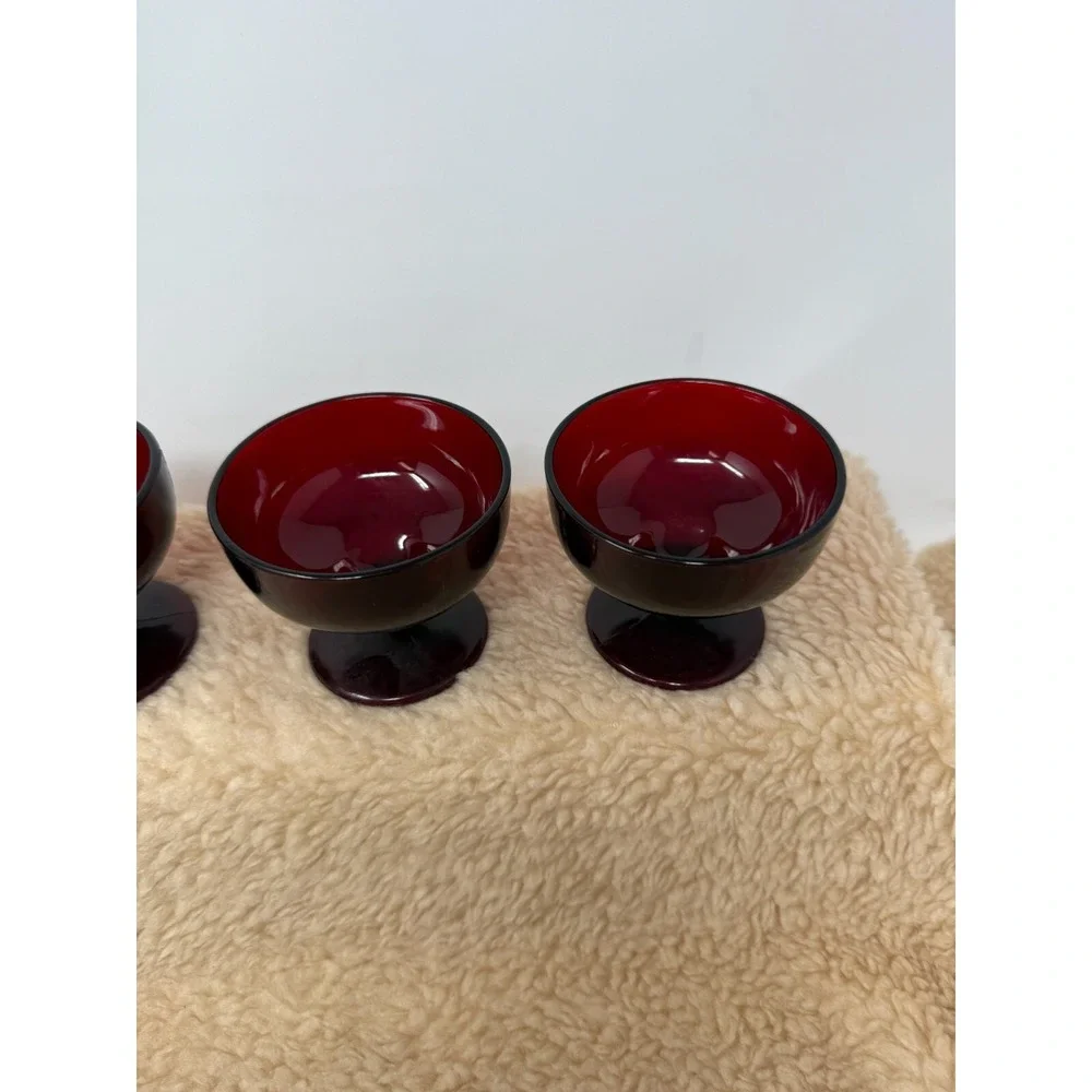 VTG Anchor Hocking Royal Ruby Red Glass Footed Sherbet Dessert Cups Set of 3‎